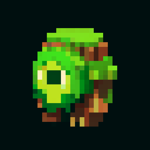 A colossal, tree-like titan with thick bark armor, massive branches, and glowing green eyes. It stands tall with a powerful, commanding presence, ready to protect the forest at all costs. No background.
