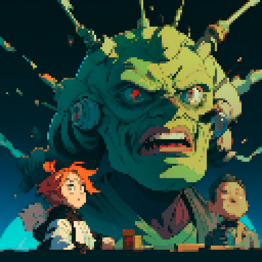 fat mad scientist, facing left, full-body image, exaggerated features, pixelated details, robot workshop backdrop, sRGB color palette