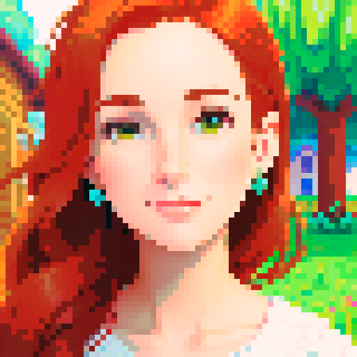 Create a stardew valley style portrait of a woman