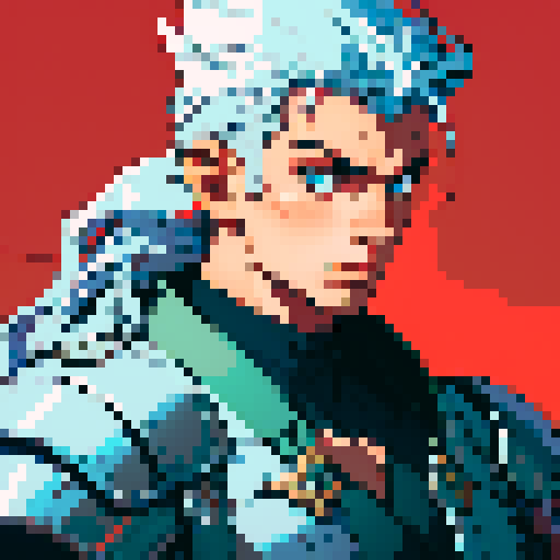male warrior with a sleek, silver helmet, broad shoulders, muscular arms, retro pixel art, portrait