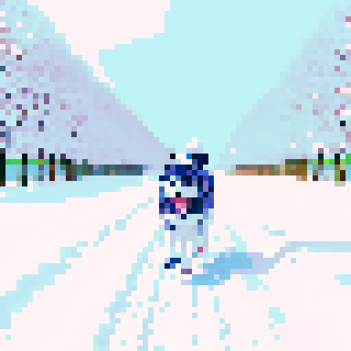 cute husky dog, running in a snowy field, winter wonderland, vibrant colors