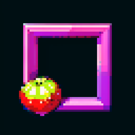 blueberry art frame, pixelated fruits, vibrant colors, void inside, dark background, sRGB