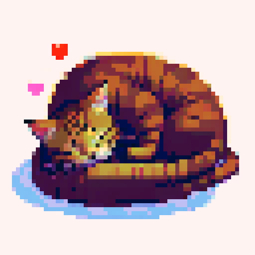 dark tabby cat, sleeping, curled up, fat cat, 16x16 sprite