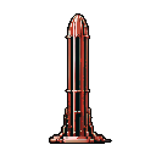 I want a tall vertical copper structure reminiscent of a organ pipe. It should have strange mechanical details that could interlock with each other. I also want this object usable an asset in a videogame, meaning only one object per image, outlined with a strong black stroke, on a solid-color background.