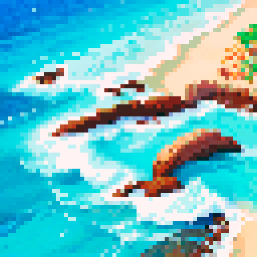 mediterranean waves, vibrant colors, intricate details, pixelated forms, fluid movement, contrasting hues, textured brushstrokes, sRGB palette