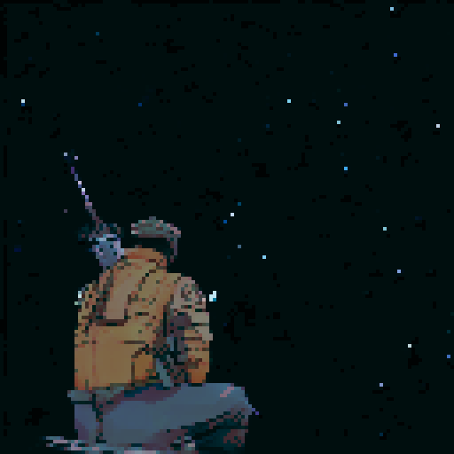 Lone man holding his sword of a starry night sky