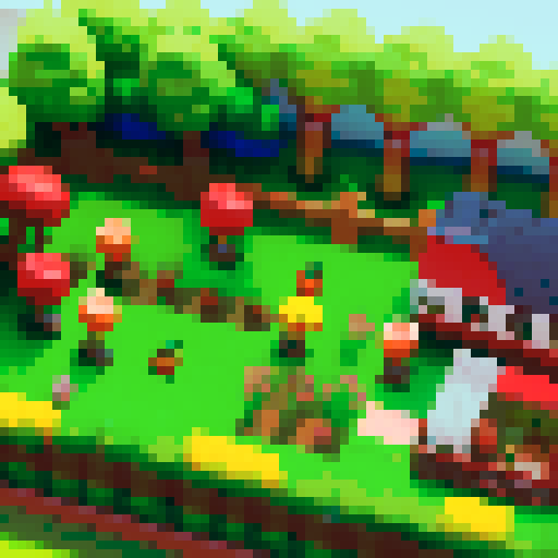 Create a vibrant, pixelated map of a farm-to-table kitchen for the first level of Dr. Ketchup's video game, featuring a lively garden full of fresh vegetables and a bustling kitchen area equipped with classic cooking tools, all rendered in a colorful and stylized pixel art style. Create a pixel art map for the first level of the Dr. Ketchup video game. This level will be the introduction to the world of Dr. Ketchup, setting the tone for the rest of the game. The map should be a stylized version 