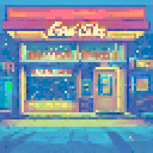 A greasy pizza box, neon signs, and a desk cluttered with empty soda cans and crumpled napkins, all illuminated by the glow of a computer screen