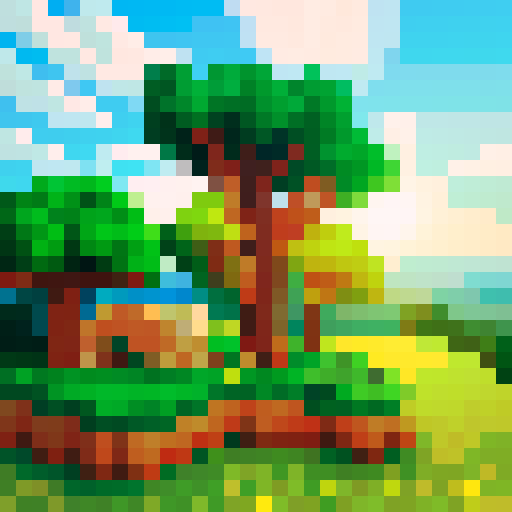 a cute jaguar in the forest. the scenery have on tree in each side and the sky have a bright sun
