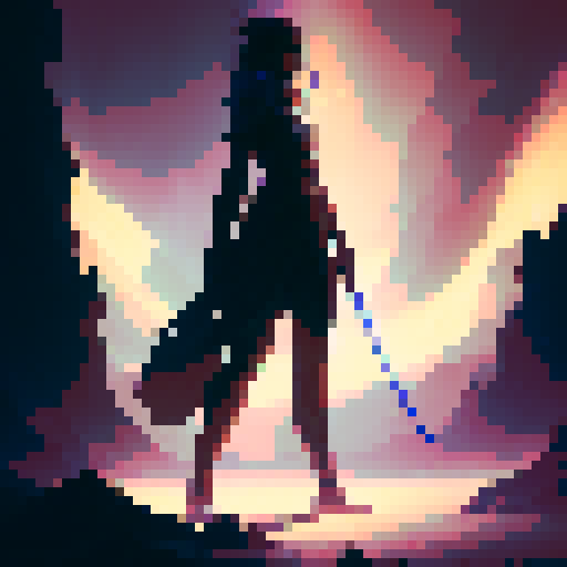 female swordsman, tall and confident, wielding a sword of light, otherworldly space monster shrouded in darkness, a scene straight out of a captivating fantasy RPG like Phantasy Star, about to save the universe