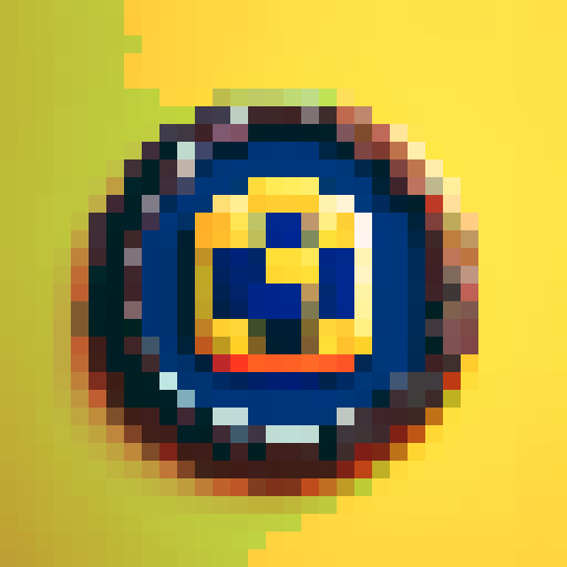 beer bottle cap item, game icon, 32x32 pixel art, sRGB, skill art, close up, portrait, metallic texture, embossed logo, vibrant colors, glossy finish