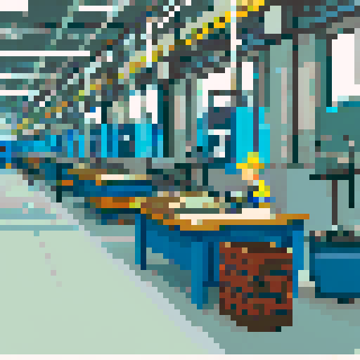 Blue collar male worker operating machinery in a production facility