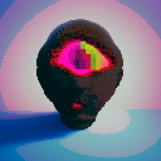 Salvador Dali-esque, surreal, melting clock, distorted face, pixelated, vibrant colors, dreamlike, fragmented reality, abstract, whimsical, fragmented landscape, melting objects, pixel art