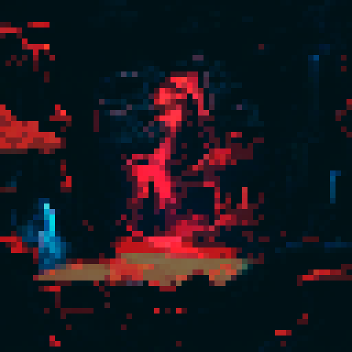 2d pixel background that has surreal elements to it, mostly using a red color pallet, dark and grimoire