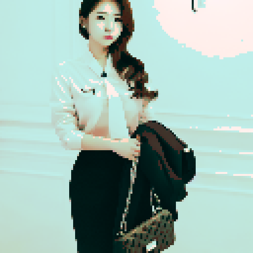 korean, female, secretary, in a suit, character portrait, close up, pixel art, pretty