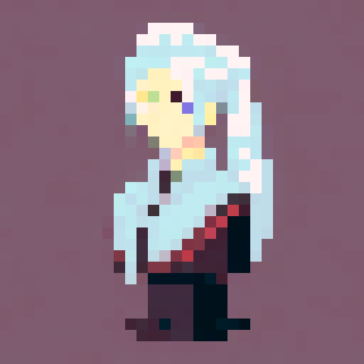 Bust of a strong stoic female swordswoman from Japan. White hair. Ponytail.