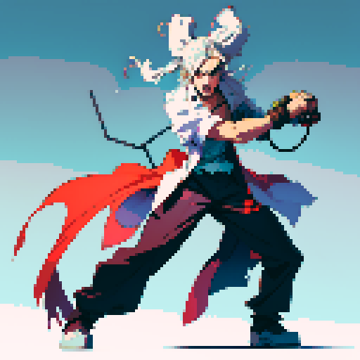 full-body image mad scientist facing left, ready to fight