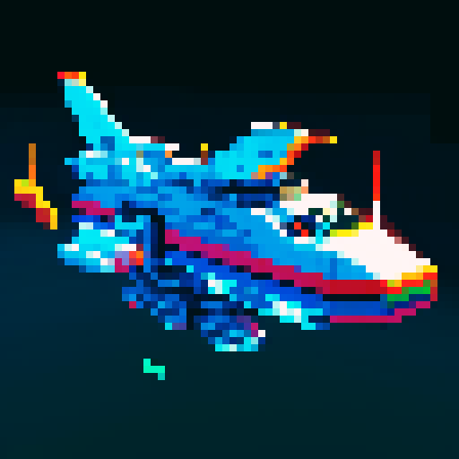 spaceship, hovering mid air, pixel art, sRGB, vibrant colors, retro aesthetic, geometric shapes, blocky design
