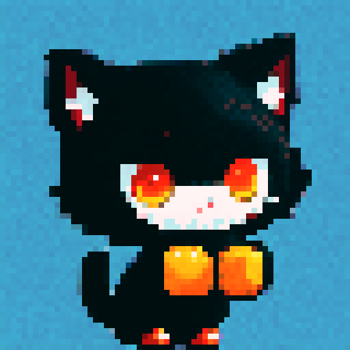 adorable black kitten, playful and mischievous, pixelated fur and bright eyes, sRGB palette