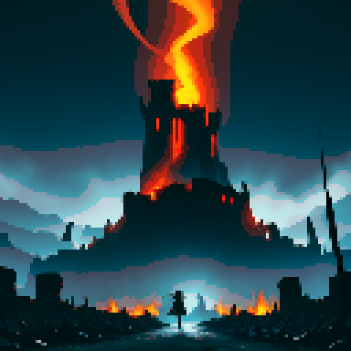 Misty, desolate ruins of a decaying fortress, towering obsidian monoliths, eerie lava rivers flowing through a shattered wasteland, ominous ruins of a spawn base, the iconic End portal shimmering amidst a chaotic landscape, a pixelated army of players locked in an epic battle, vibrant graffiti adorning ancient walls, flickering torches illuminating a secret underground tunnel system, towering cobblestone towers reaching for the sky, a twisted nether portal engulfed in swirling flames