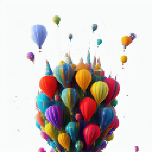 Balloons of vibrant colors burst out from the heads and bodies of mystical creatures, each one adorned with intricate patterns, as if straight out of a fantastical RPG game.