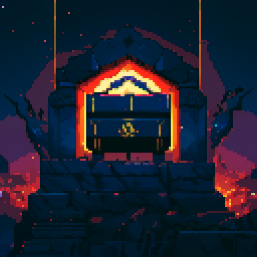 Chest with shimmering gold, vibrant colors, intricate details, pixel art, sRGB