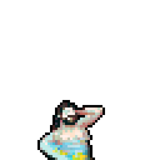 crazy cool guy with long brown hair sitting in a small pool, pixel art, sRGB, background, landscape
