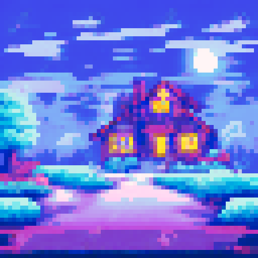 house with lights on near forest, night