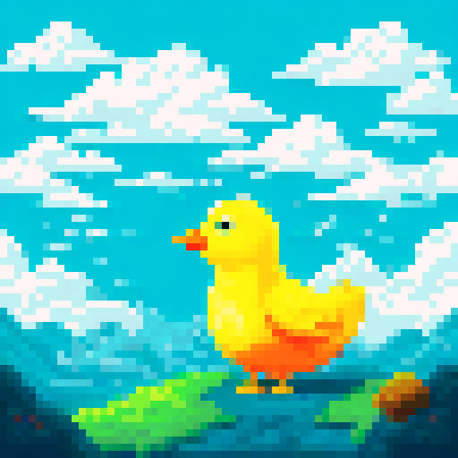 a portrait of white bird with a big yellow beak, in front of a blue sky with clouds