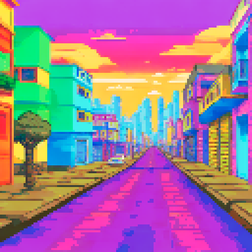 Peaceful streets in Mexico City, with vibrant houses, on a sunny day, with no one outside, no cars, no animals, no people with a side scroll view