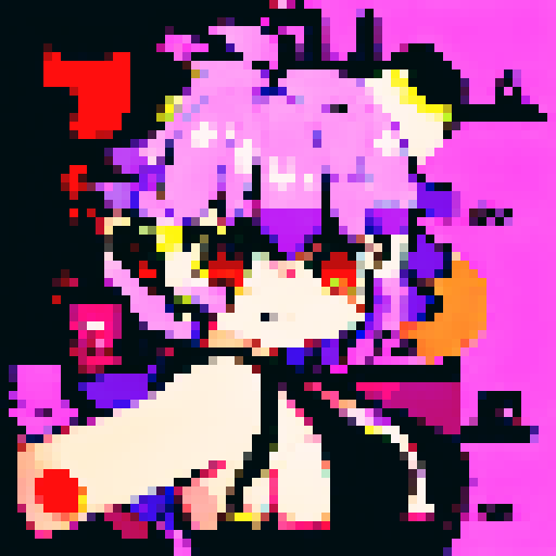 Demon slayer girl, big tits, big ass, in bikini, vibrant pixelated art