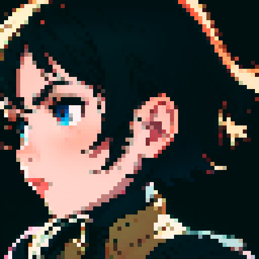 simple pixelated woman short hair cute on black background