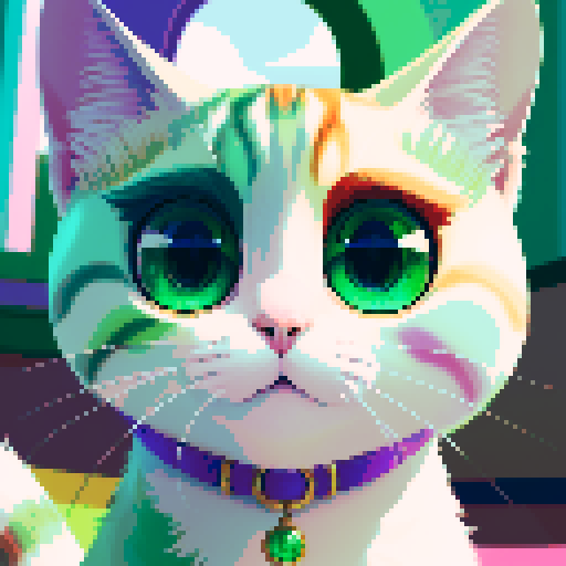 Art cat, sRGB, a whimsical cat fantastique with vibrant fur, mesmerizing emerald-green eyes, gracefully leaping amidst a kaleidoscope of swirling colors and dreamlike patterns