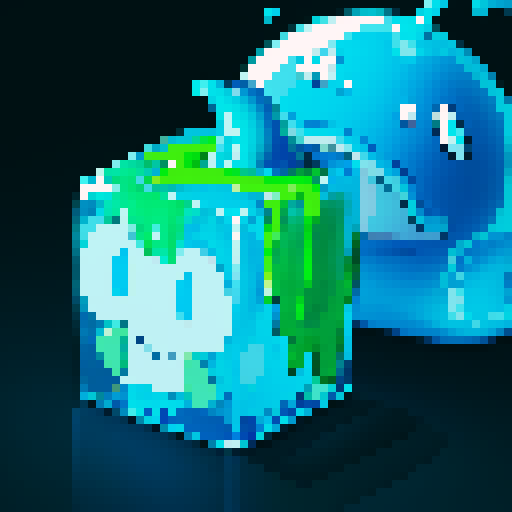 edge of slime cube, blue cube, blue slime cube, side of slime, big
