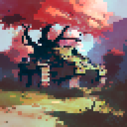 Rusted metal, overgrown with vines and surrounded by a desolate wasteland, an abandoned tank stands stoically against the elements in a haunting landscape portrait