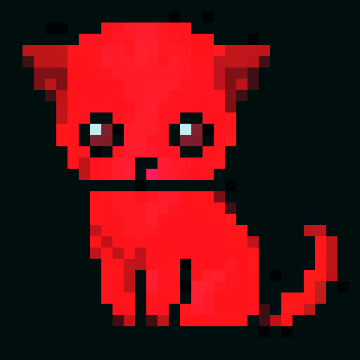 red devil cat, close up, skill art, game icon, 32x32 pixel art, sRGB, vibrant red fur, piercing yellow eyes, wicked grin
