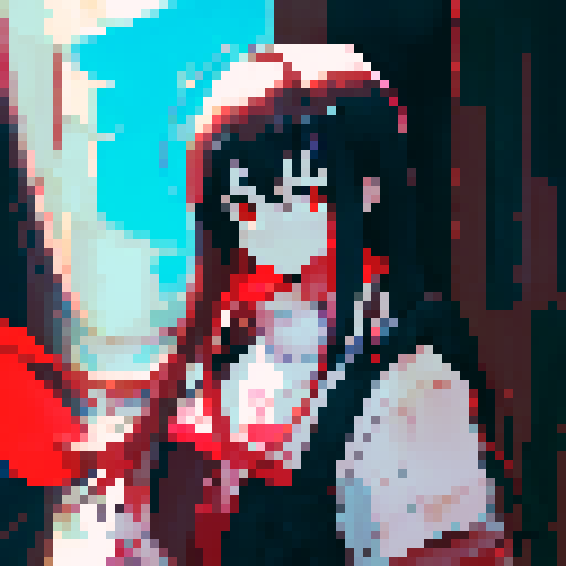 dark haired girl with red eyes, portrait, close up, sadness 