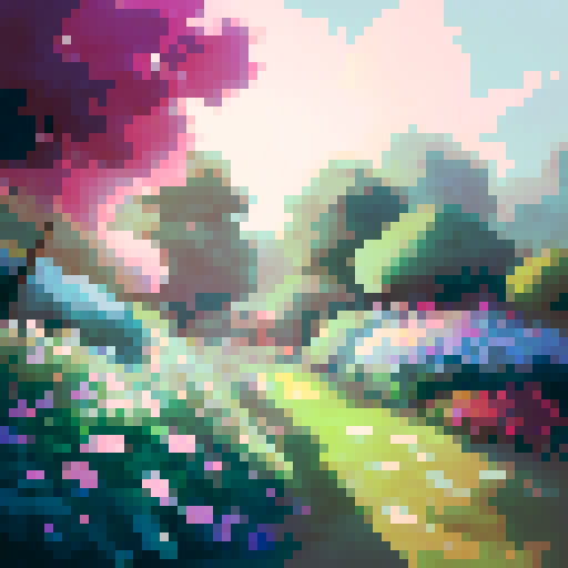 A flower field with clouds in the sky. 