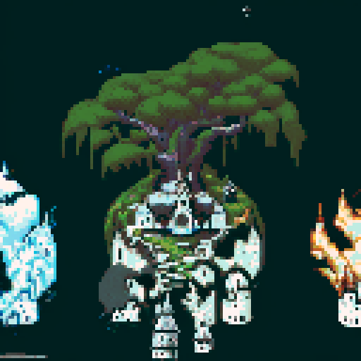 bicorn on mountain, full moon casting eerie shadows on Gothic castle's turrets, misty gray landscape stretching out before it, pixel art, sRGB