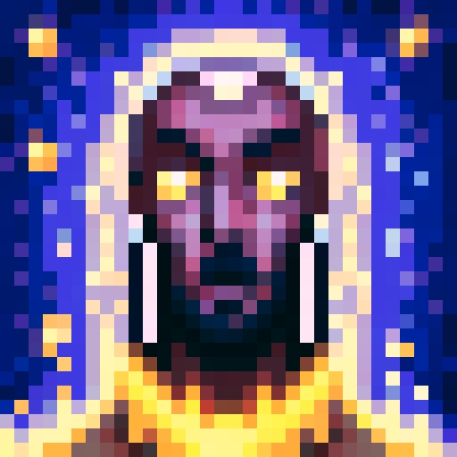 Create a profile picture of a man with black hair shaved on the sides of his head, long and tied on top, featuring a thick black beard and a black hoop earring in his left ear. The man is shown from the chest up, wearing a dark gray T-shirt and a black denim vest. The background has acid green and magenta tones with a sci-fi cityscape.