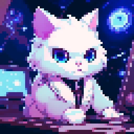 A sci fi cute white cat with blue eyes. Anime Character