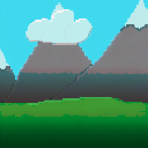 This will be an animation where the grass floor and clouds scroll at a faster rate than the mountain, and then at the end of this animation there will be a spooky cottage that appears at the end of the path