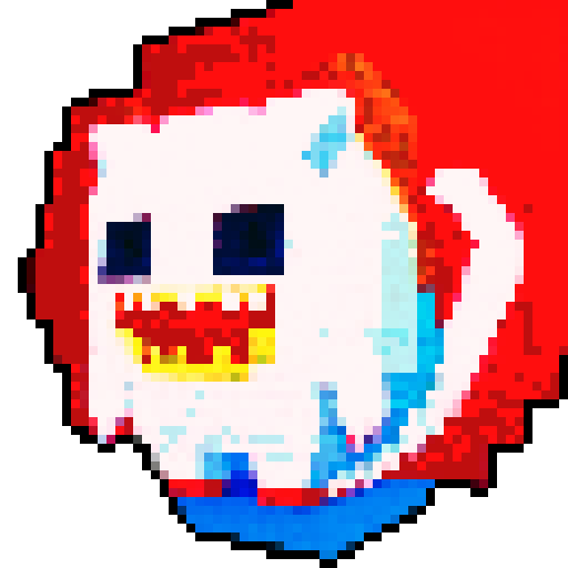 giant white alient with sharp teeth and claws, pixelated 16-bit style capturing the retro charm and vibrant colors of the sRGB color space