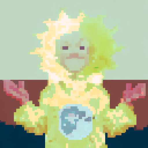 a character with a sun head and a moon heart, arms open