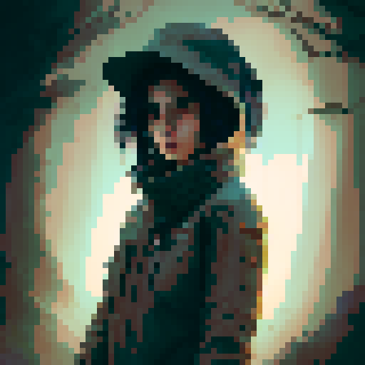 Dark night time in the forest background, midnight, dark forest, profile picture, young girl, rounded face, blue eyes, short black hair, white shirt, beige hat, red neck ribbon, holding an incense stick