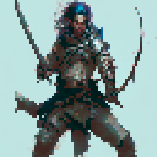 barbarian soldier wielding a bow and spear, fantasy RPG