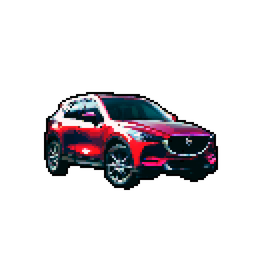 Photorealistic whole Mazda CX-5, three-quarter view, right front wheel, clean background, sRGB colors, pixel art style