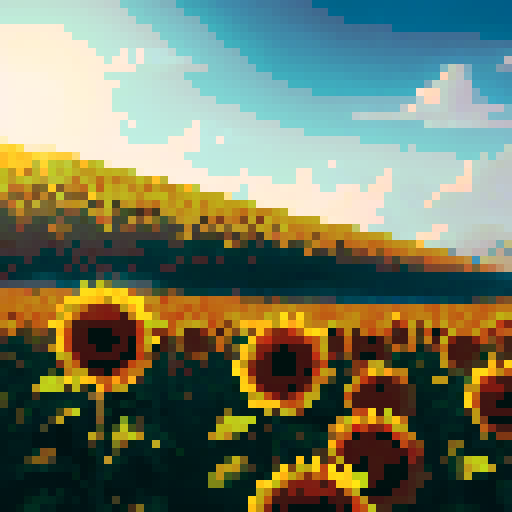 a field of sunflowers with the vast blue sky over it