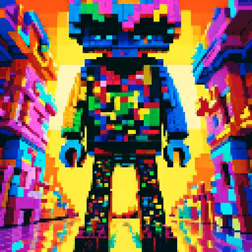 colorful pixel lego blocks arranged in a playful, vibrant composition, showcasing the intricate details and vibrant colors of pixel art in the sRGB color space