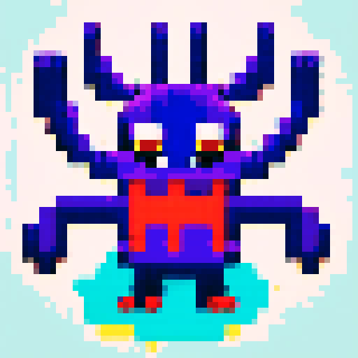 giant purple monster with sharp teeth and bat-like tentacles, pixelated 16-bit style capturing the retro charm and vibrant colors of the sRGB color space